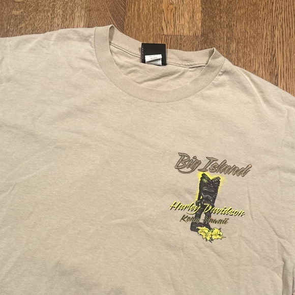 Harley Davidson Motorcycle Kona Hawaiia Pinup Girl Tan Beige T Shirt Mens Large - Picture 3 of 10